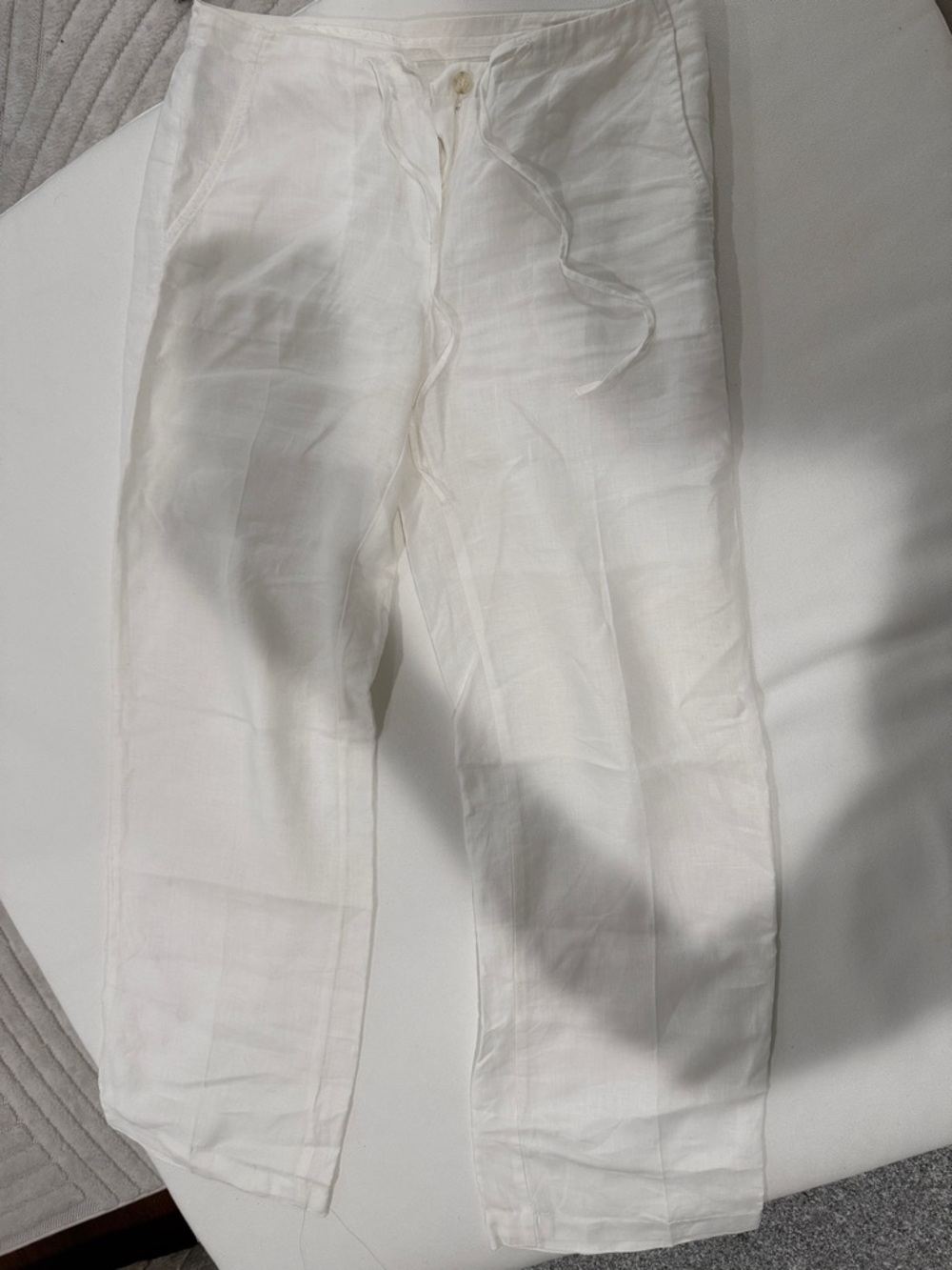 United Colors Of Benetton White Straight Leg Linen Pants